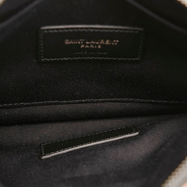 サンローラン ロゴ Vステッチ ポーチ グレー レザー レディース SAINT LAURENT 【中古】