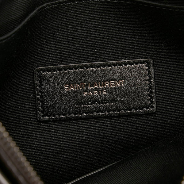 サンローラン ロゴ Vステッチ ポーチ グレー レザー レディース SAINT LAURENT 【中古】