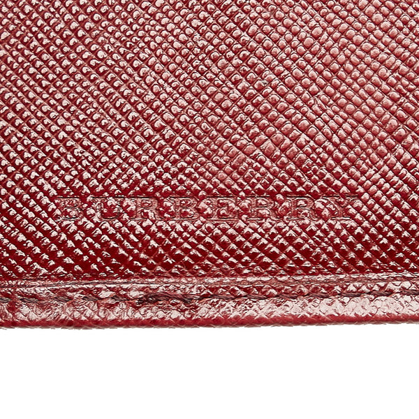 バーバリー ノバチェック ベージュ ボルドー キャンバス レザー 三つ折り財布 レディース BURBERRY 【中古】