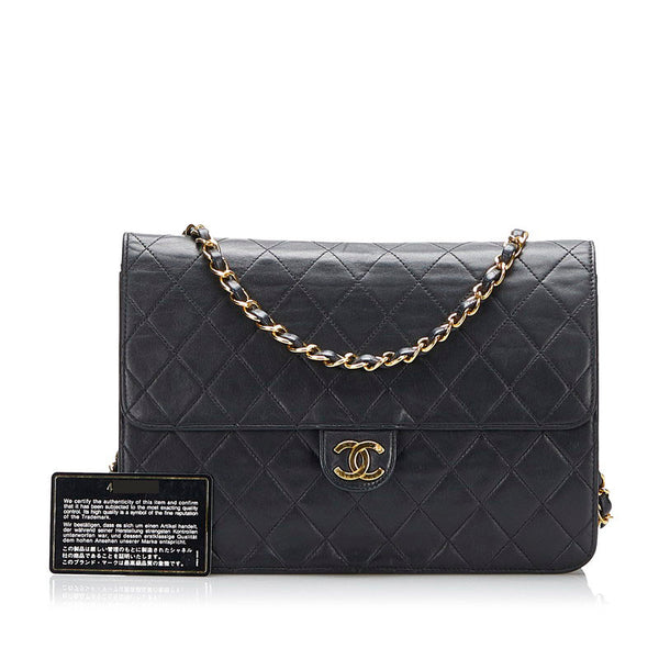 シャネル マトラッセ プッシュロック チェーン ショルダーバッグ ブラック レザー レディース CHANEL 【中古】