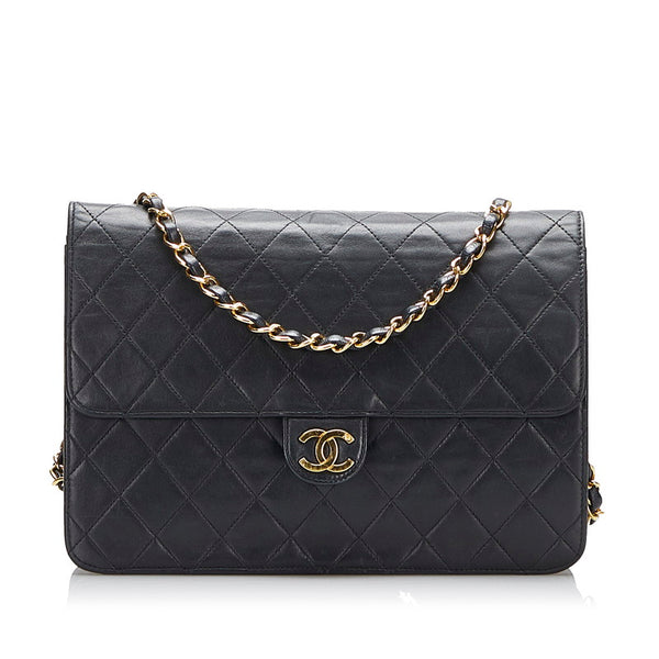 シャネル マトラッセ プッシュロック チェーン ショルダーバッグ ブラック レザー レディース CHANEL 【中古】