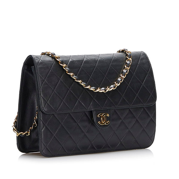 シャネル マトラッセ プッシュロック チェーン ショルダーバッグ ブラック レザー レディース CHANEL 【中古】