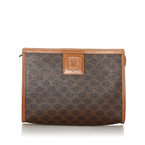 セリーヌ マカダム ポーチ ブラウン PVC レザー ユニセックス CELINE 【中古】