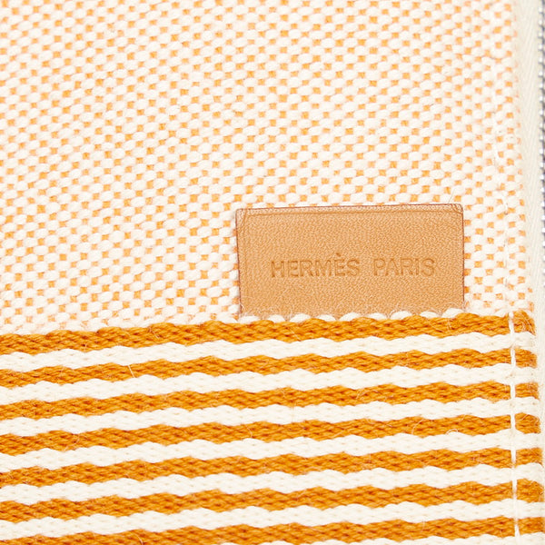 エルメス ニューフールトゥ パース GM ラウンドファスナー 長財布 マルチケース オレンジ ホワイト キャンバス レディース HERMES 【中古】