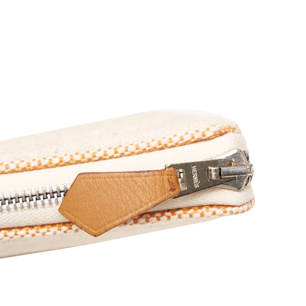 エルメス ニューフールトゥ パース GM ラウンドファスナー 長財布 マルチケース オレンジ ホワイト キャンバス レディース HERMES 【中古】