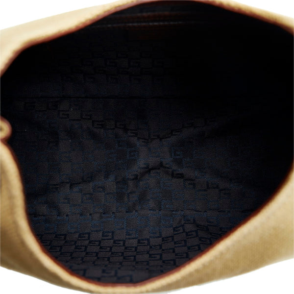 グッチ ウッドハンドル ハンドバッグ ワンショルダーバッグ 106495 カーキ ブラウン キャンバス レザー レディース GUCCI 【中古】