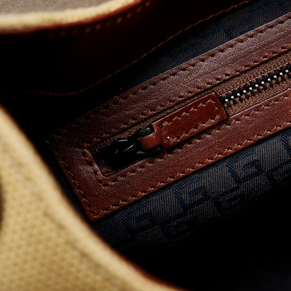 グッチ ウッドハンドル ハンドバッグ ワンショルダーバッグ 106495 カーキ ブラウン キャンバス レザー レディース GUCCI 【中古】