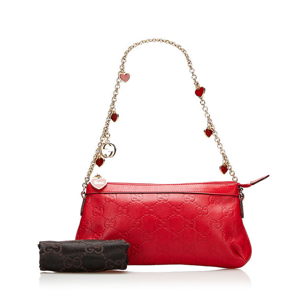 グッチ グッチシマ ハート チェーン ミニ ショルダーバッグ 153020 レッド レザー レディース GUCCI 【中古】