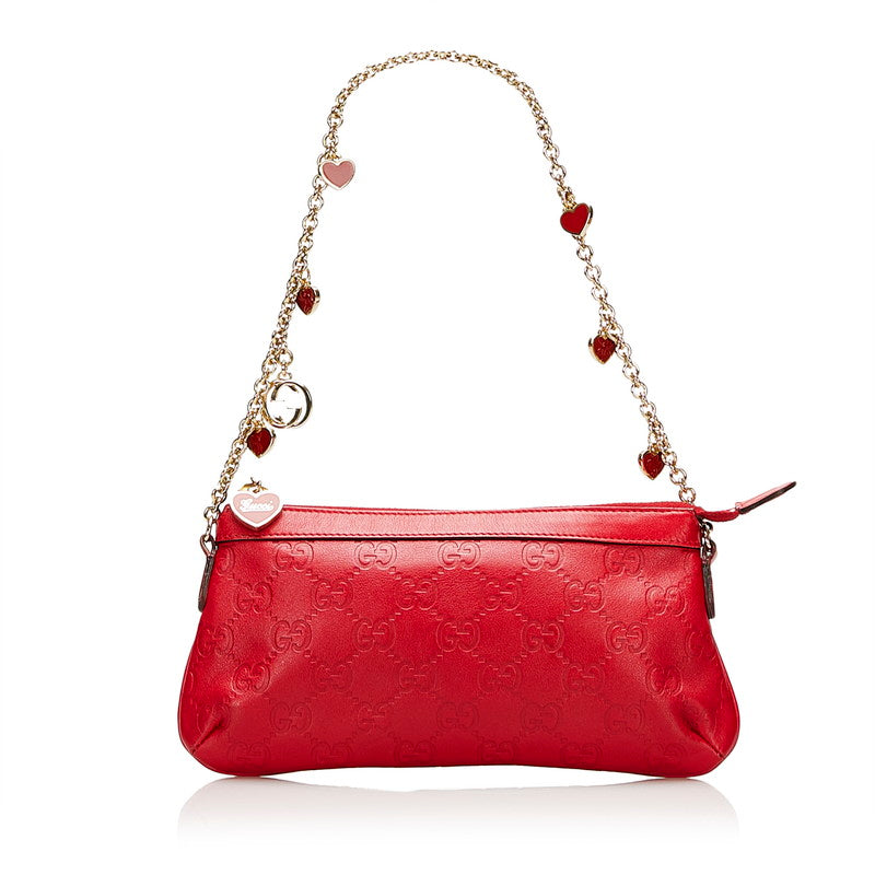 グッチ グッチシマ ハート チェーン ミニ ショルダーバッグ 153020 レッド レザー レディース GUCCI 【中古】