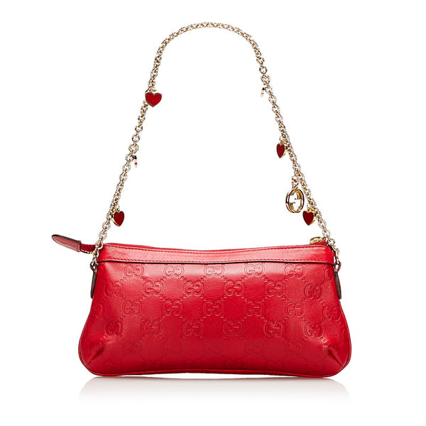 グッチ グッチシマ ハート チェーン ミニ ショルダーバッグ 153020 レッド レザー レディース GUCCI 【中古】