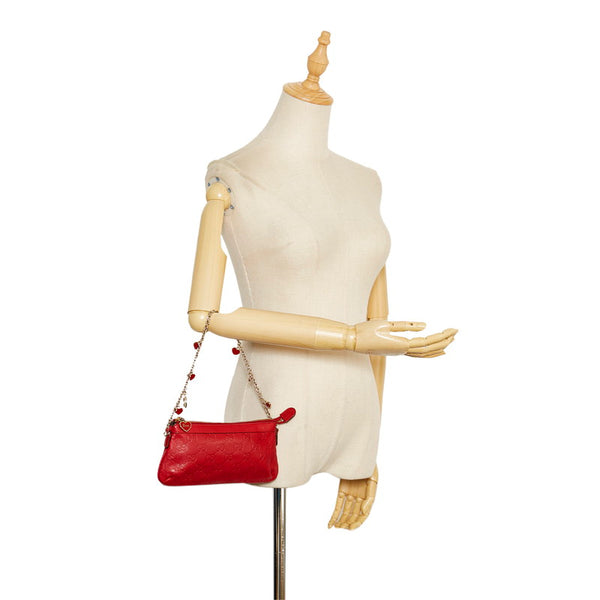 グッチ グッチシマ ハート チェーン ミニ ショルダーバッグ 153020 レッド レザー レディース GUCCI 【中古】