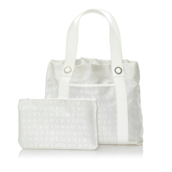 ブルガリ ロゴマニア ハンドバッグ ホワイト キャンバス レディース BVLGARI 【中古】