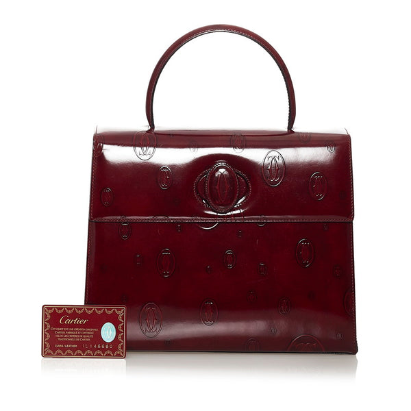 カルティエ ハッピーバースデー ハンドバッグ ボルドー エナメル レディース CARTIER 【中古】