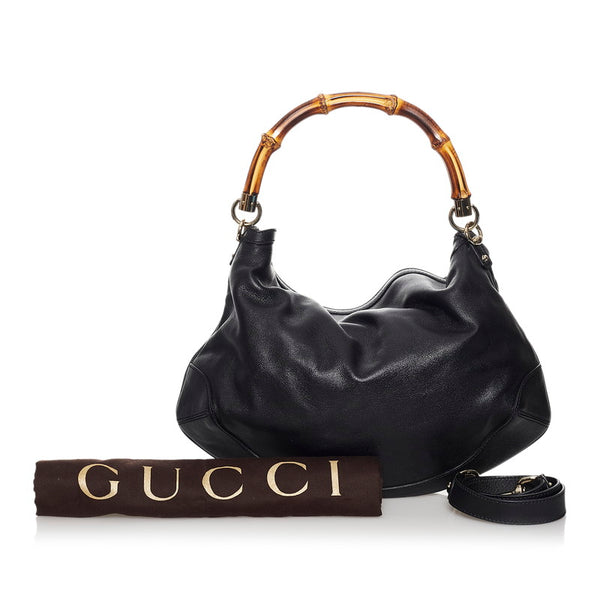 グッチ バンブー ハンドバッグ ショルダーバッグ 2WAY 169961 ブラック レザー レディース GUCCI 【中古】