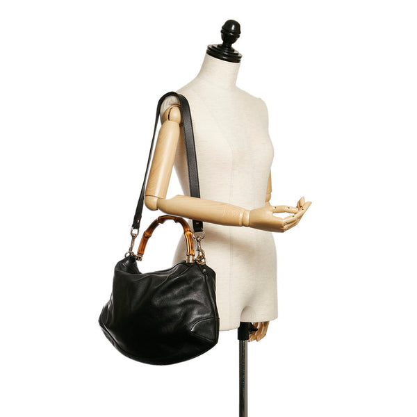 グッチ バンブー ハンドバッグ ショルダーバッグ 2WAY 169961 ブラック レザー レディース GUCCI 【中古】