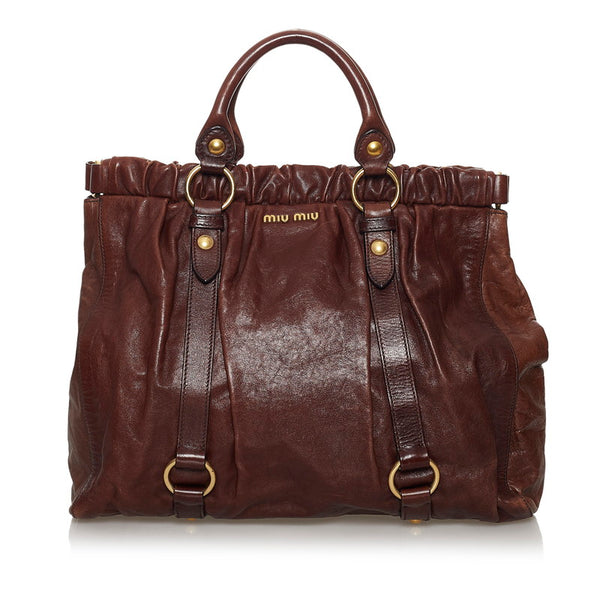 ミュウミュウ トートバッグ ブラウン レザー レディース MIUMIU 【中古】