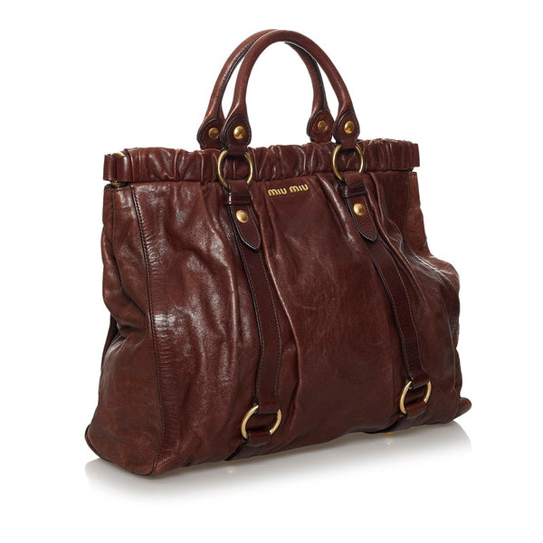 ミュウミュウ トートバッグ ブラウン レザー レディース MIUMIU 【中古】