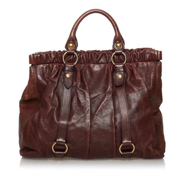 ミュウミュウ トートバッグ ブラウン レザー レディース MIUMIU 【中古】