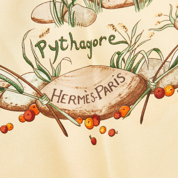 エルメス カレ90 Pythagore ピタゴラス スカーフ ベージュ シルク レディース HERMES 【中古】