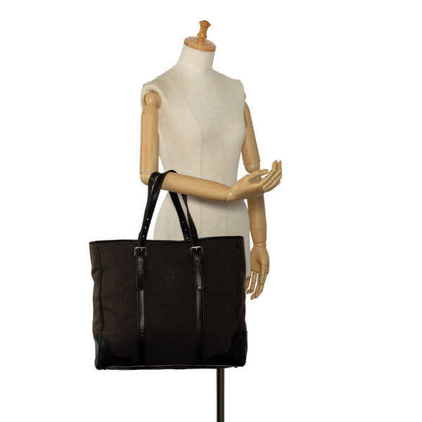 プラダ ロゴジャガード ハンドバッグ トートバッグ VA0641 ブラウン キャンバス レザー レディース PRADA 【中古】