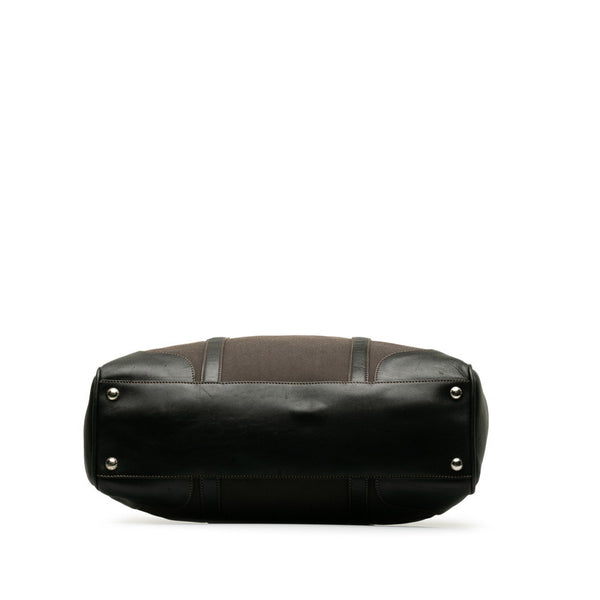 プラダ ロゴジャガード ハンドバッグ トートバッグ VA0641 ブラウン キャンバス レザー レディース PRADA 【中古】