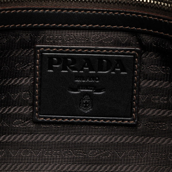 プラダ ロゴジャガード ハンドバッグ トートバッグ VA0641 ブラウン キャンバス レザー レディース PRADA 【中古】