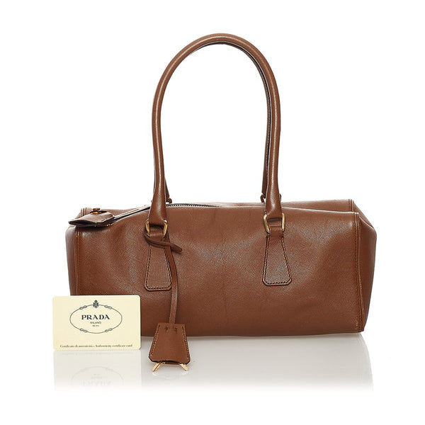 プラダ サフィアーノ ハンドバッグ ブラウン レザー レディース PRADA 【中古】