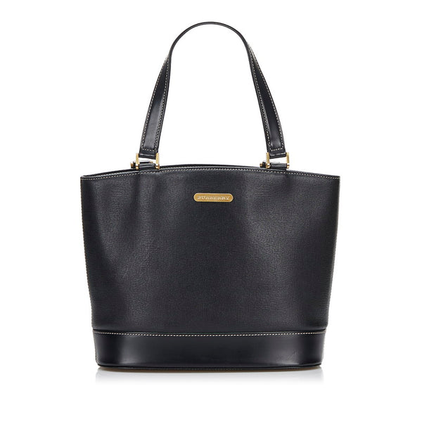 バーバリー ノバチェック シャドーホース ハンドバッグ トートバッグ ブラック レザー レディース BURBERRY 【中古】