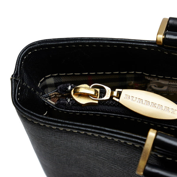 バーバリー ノバチェック シャドーホース ハンドバッグ トートバッグ ブラック レザー レディース BURBERRY 【中古】