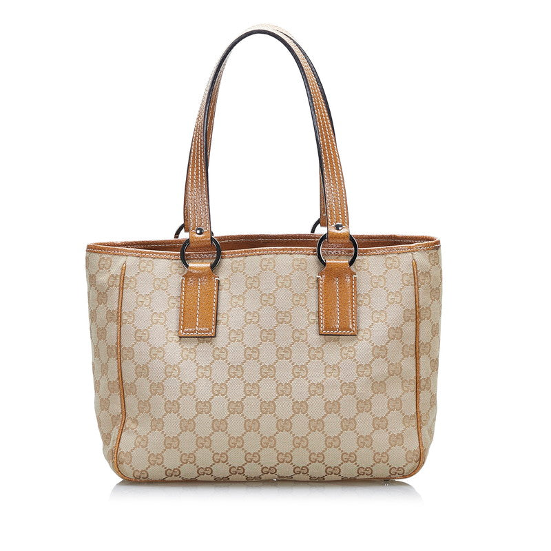 グッチ GGキャンバス ハンドバッグ トートバッグ 113019 ベージュ カーキ キャンバス レザー レディース GUCCI 【中古】