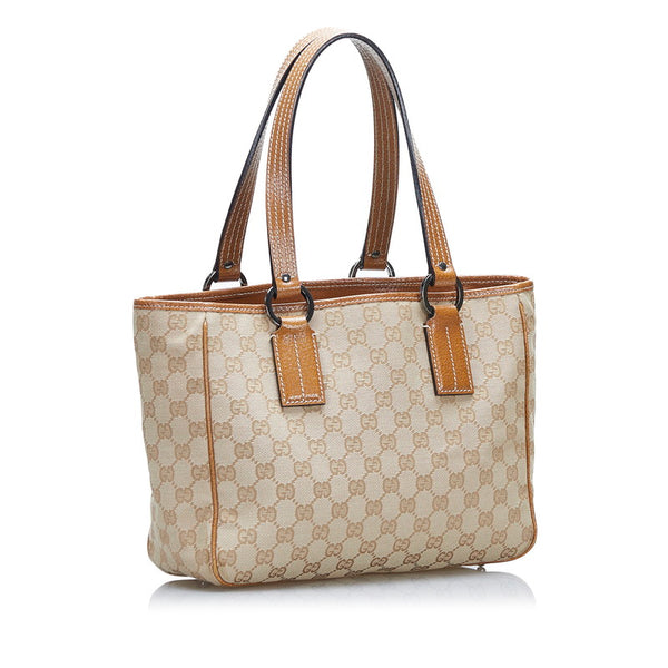 グッチ GGキャンバス ハンドバッグ トートバッグ 113019 ベージュ カーキ キャンバス レザー レディース GUCCI 【中古】