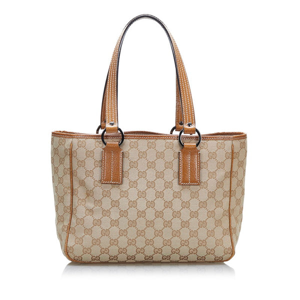 グッチ GGキャンバス ハンドバッグ トートバッグ 113019 ベージュ カーキ キャンバス レザー レディース GUCCI 【中古】