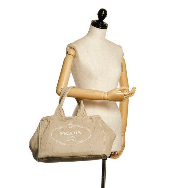 プラダ カナパ M ハンドバッグ ベージュ キャンバス レディース PRADA 【中古】