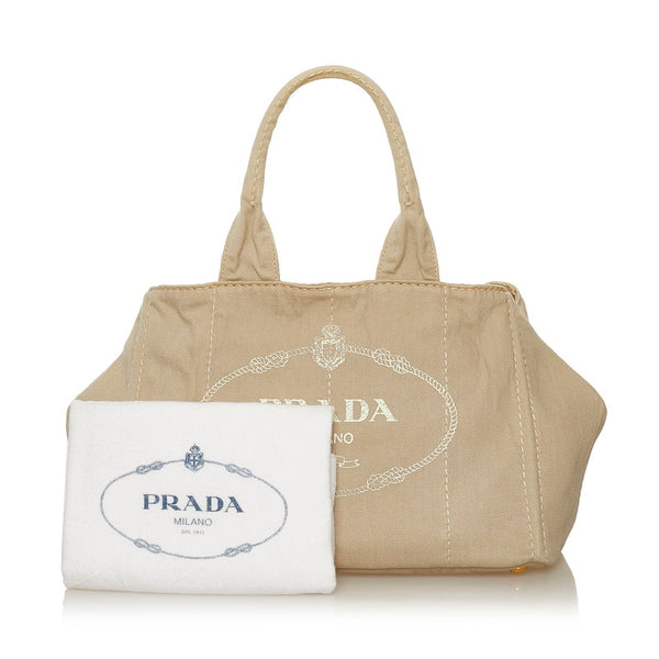 プラダ カナパ M ハンドバッグ ベージュ キャンバス レディース PRADA 【中古】