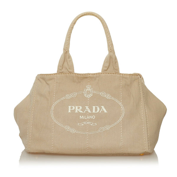 プラダ カナパ M ハンドバッグ ベージュ キャンバス レディース PRADA 【中古】