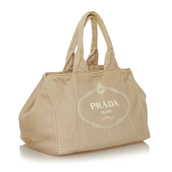 プラダ カナパ M ハンドバッグ ベージュ キャンバス レディース PRADA 【中古】