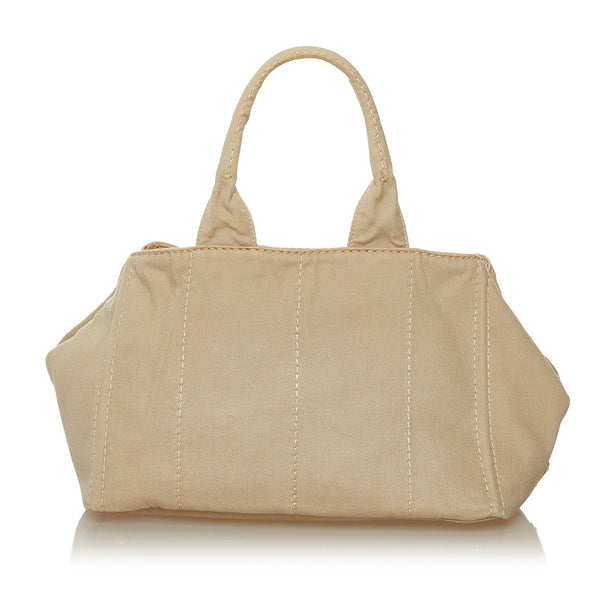 プラダ カナパ M ハンドバッグ ベージュ キャンバス レディース PRADA 【中古】