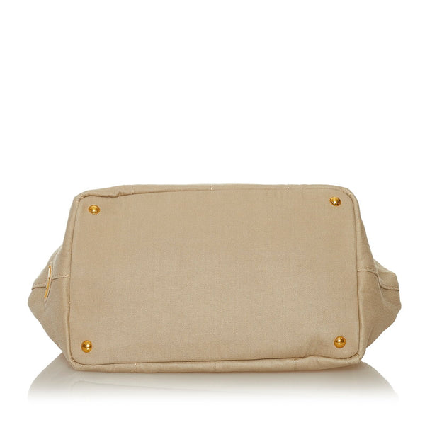 プラダ カナパ M ハンドバッグ ベージュ キャンバス レディース PRADA 【中古】