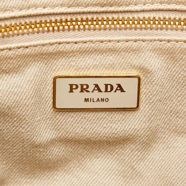 プラダ カナパ M ハンドバッグ ベージュ キャンバス レディース PRADA 【中古】