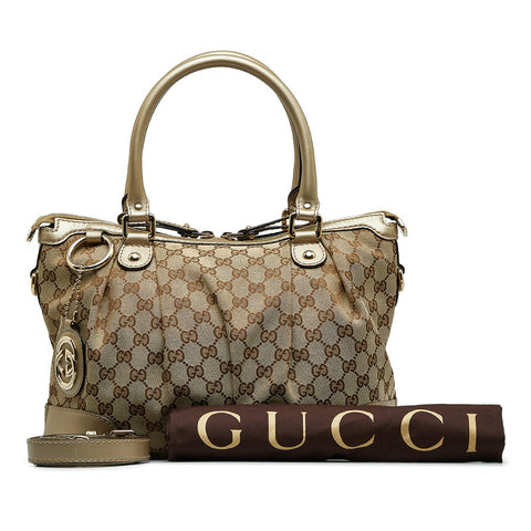 グッチ GGキャンバス スーキー ハンドバッグ ショルダーバッグ 2WAY 247902 ベージュ ゴールド キャンバス レザー レディース GUCCI 【中古】