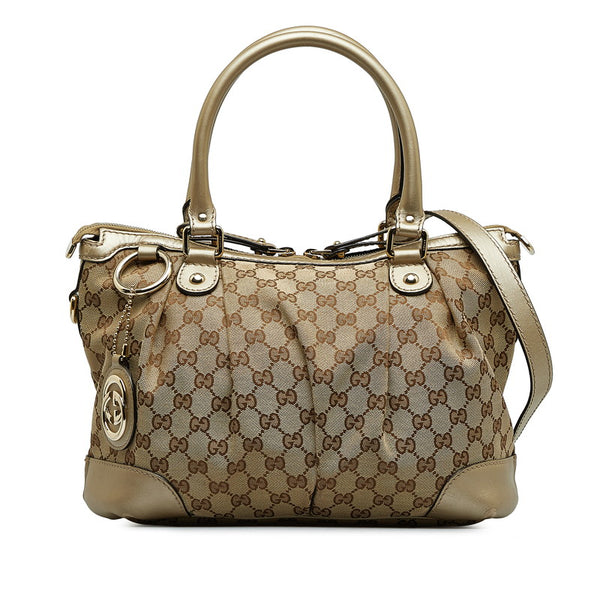 グッチ GGキャンバス スーキー ハンドバッグ ショルダーバッグ 2WAY 247902 ベージュ ゴールド キャンバス レザー レディース GUCCI 【中古】