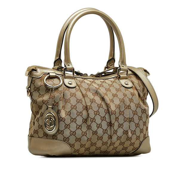 グッチ GGキャンバス スーキー ハンドバッグ ショルダーバッグ 2WAY 247902 ベージュ ゴールド キャンバス レザー レディース GUCCI 【中古】