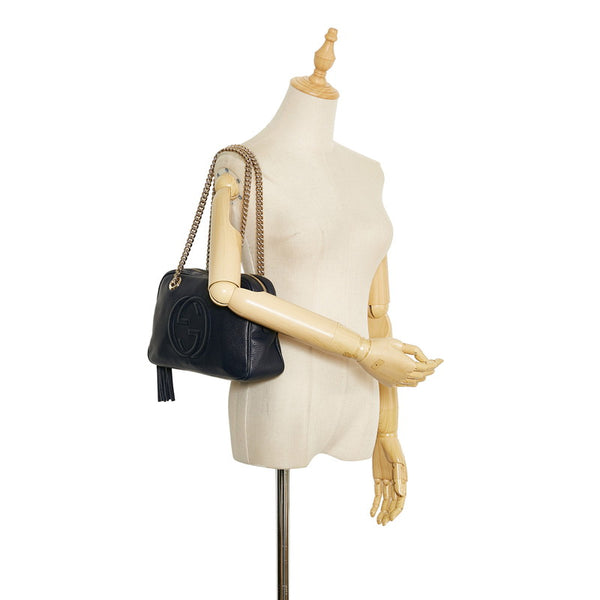 グッチ ソーホー インターロッキングG チェーン ショルダーバッグ 308983 ネイビー レザー レディース GUCCI 【中古】