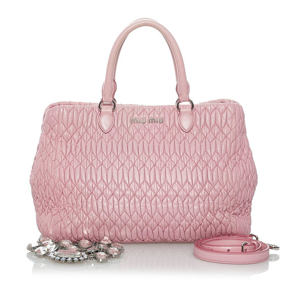 ミュウミュウ マテラッセ RN0958 スモーキーピンク レザー ハンドバッグ ショルダーバッグ 2WAY レディース MIUMIU 【中古】