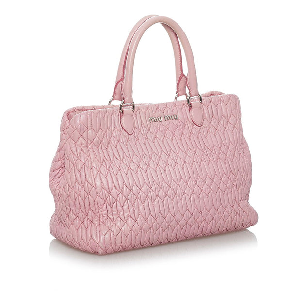 ミュウミュウ マテラッセ RN0958 スモーキーピンク レザー ハンドバッグ ショルダーバッグ 2WAY レディース MIUMIU 【中古】