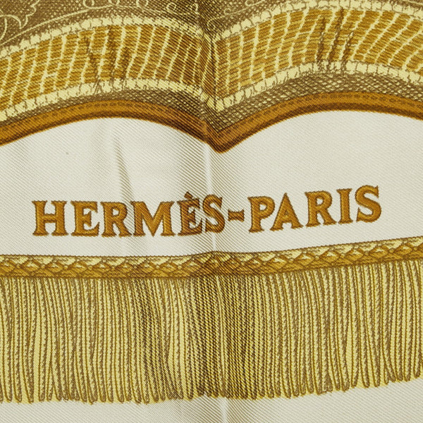 エルメス カレ90 Poste et Cavalerie サーベル飾袋 スカーフ ベージュ ゴールド シルク レディース HERMES 【中古】
