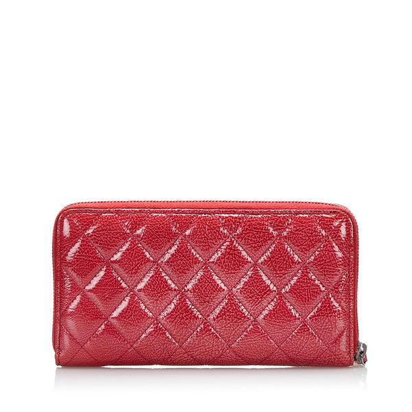 シャネル マトラッセ ココマーク ラウンドファスナー 長財布 ダークピンク パテントレザー レディース CHANEL 【中古】