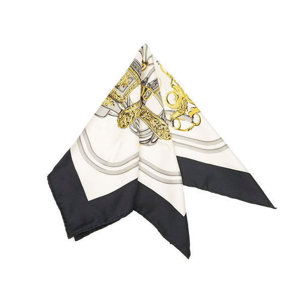 エルメス カレ45 BRIDES de GALA 式典用馬勒 スカーフ ブラック シルク レディース HERMES 【中古】