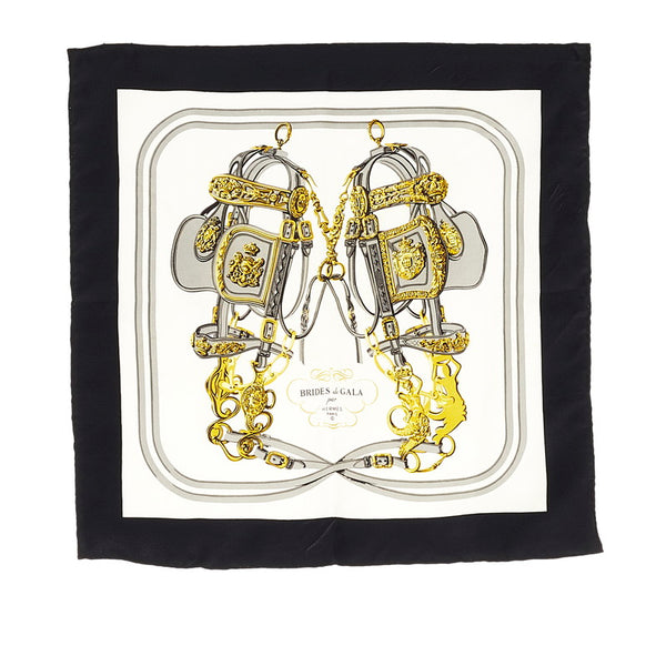 エルメス カレ45 BRIDES de GALA 式典用馬勒 スカーフ ブラック シルク レディース HERMES 【中古】