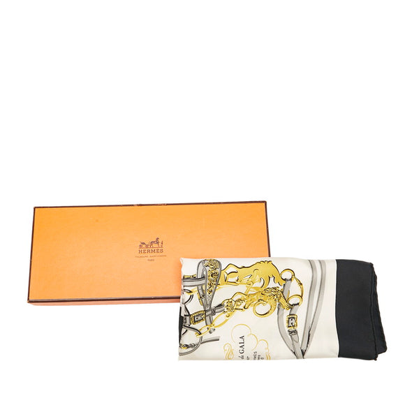 エルメス カレ45 BRIDES de GALA 式典用馬勒 スカーフ ブラック シルク レディース HERMES 【中古】